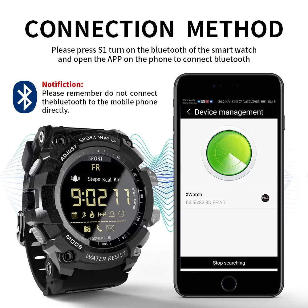 Rugged Sports Smartwatch with 50M Waterproof and Pedometer - Black Red Text - Image 3