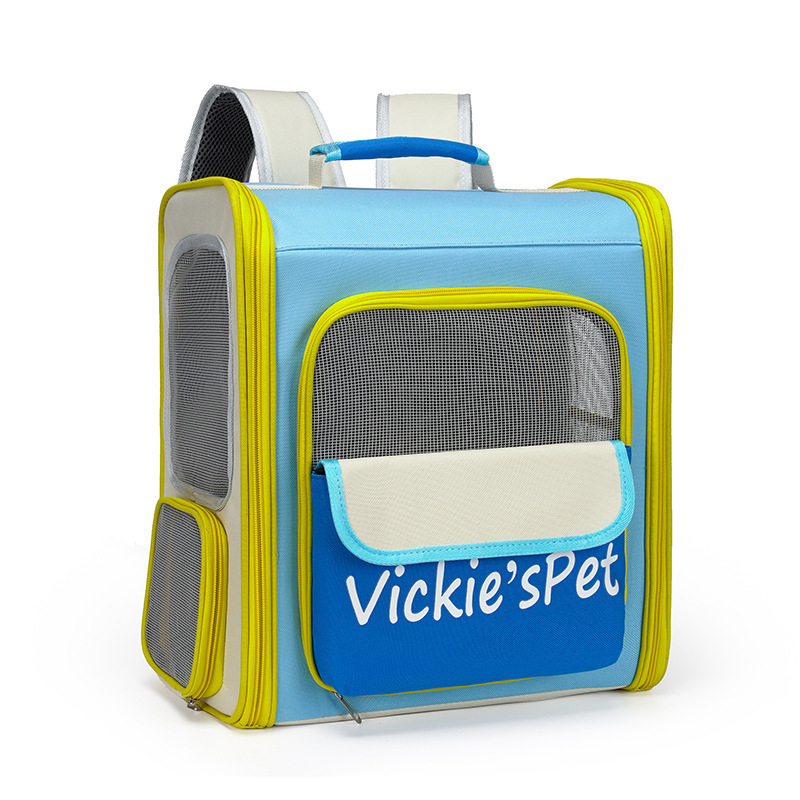 Blue Breathable Oxford Cloth Pet Carrier Backpack with Multiple Windows