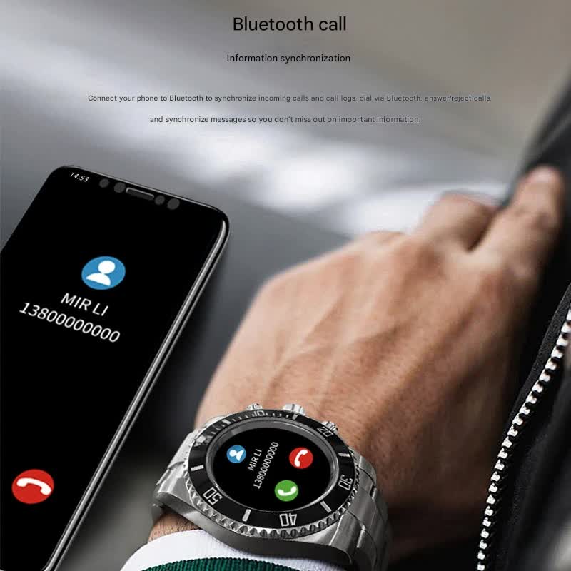Classic Stainless Steel Smartwatch with Rotating Bezel - Blue and Black - Image 4
