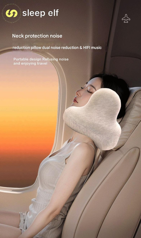 Sleep Elf Smart Travel Neck Pillow with Bluetooth Music, Noise Reduction & Graphene Heating in Black - Image 2
