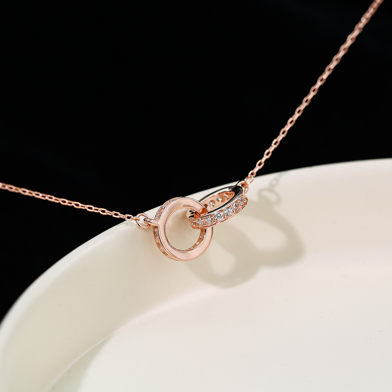2pc Interlocking Rings Necklace Rose Gold - Image 5