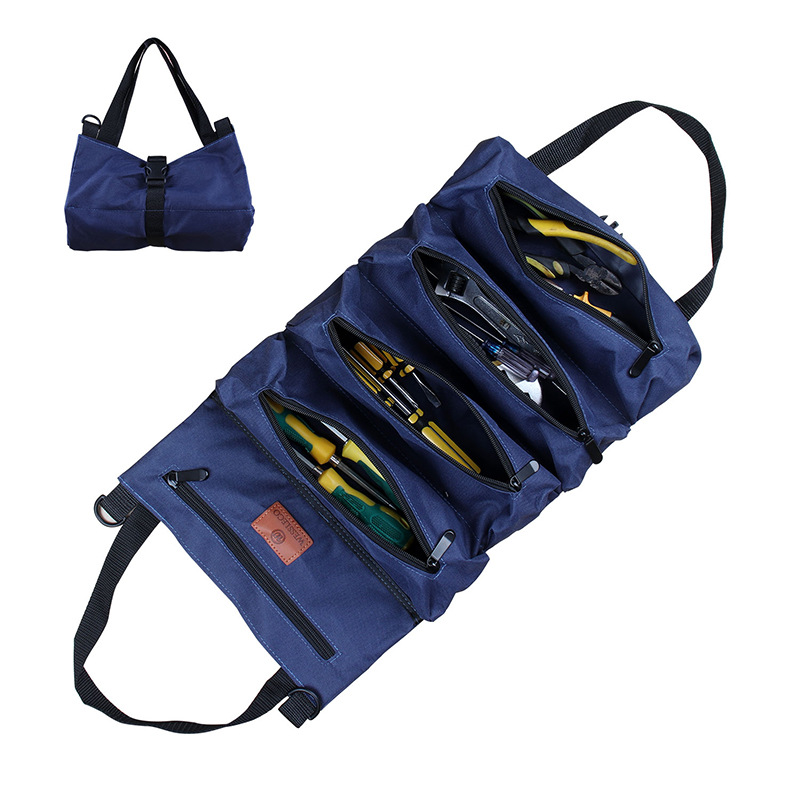 Heavy-Duty Canvas Tool Roll Up Bag Blue