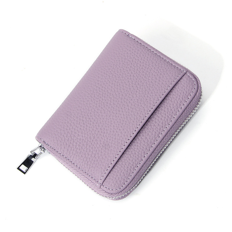 Genuine Leather RFID Accordion Card Holder Purple