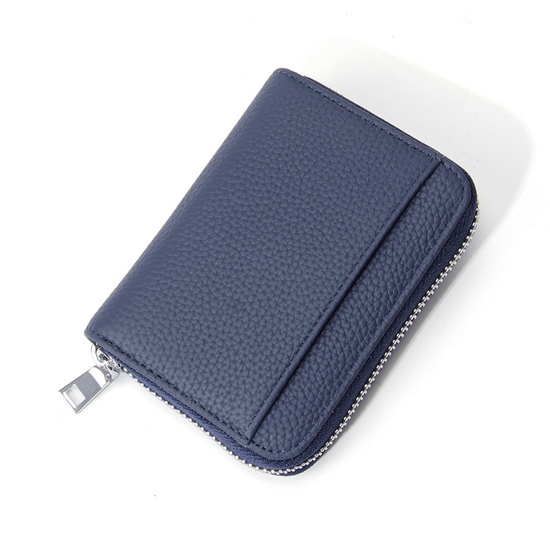 Genuine Leather RFID Accordion Card Holder Blue