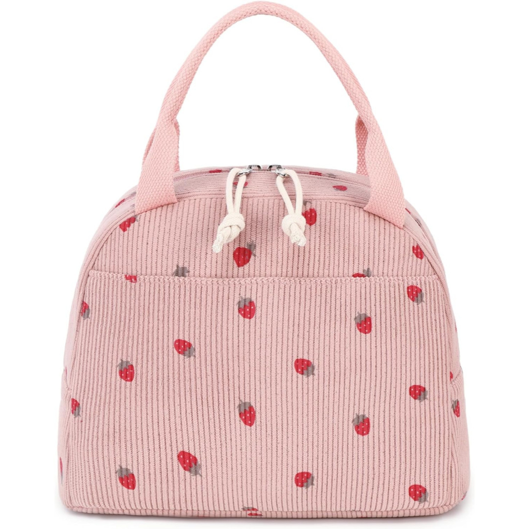 Pink Strawberry Corduroy Lunch Bag