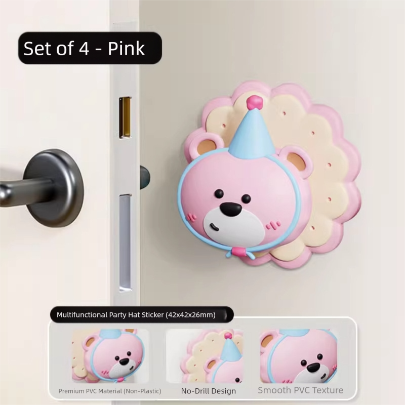 4 Pcs Pink Bear Wall Protector Door Stopper