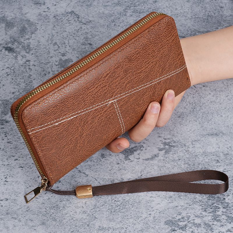 Brown Mens Long Zipper Wallet Clutch