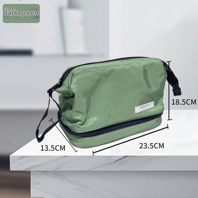 Dark Green Dual-Compartment Makeup and Toiletry Bag