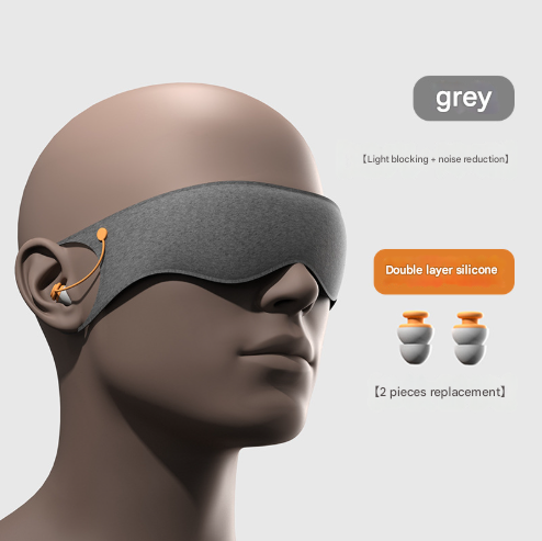 Grey 2-in-1 Blackout Sleep Mask with Earplugs