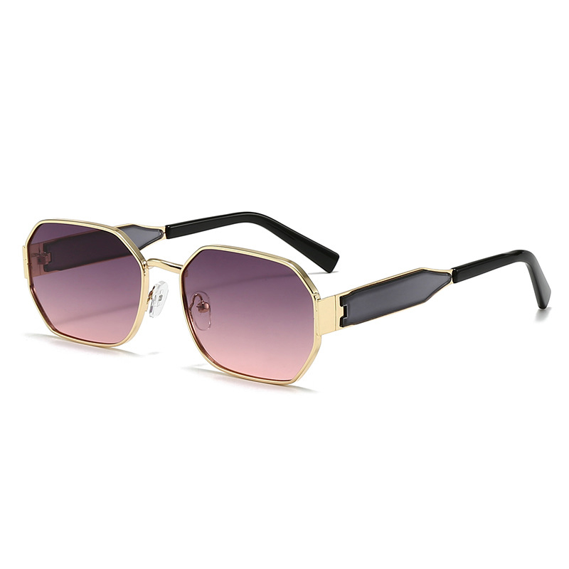 Gold Geometric Sunglasses Pink Grey Lenses