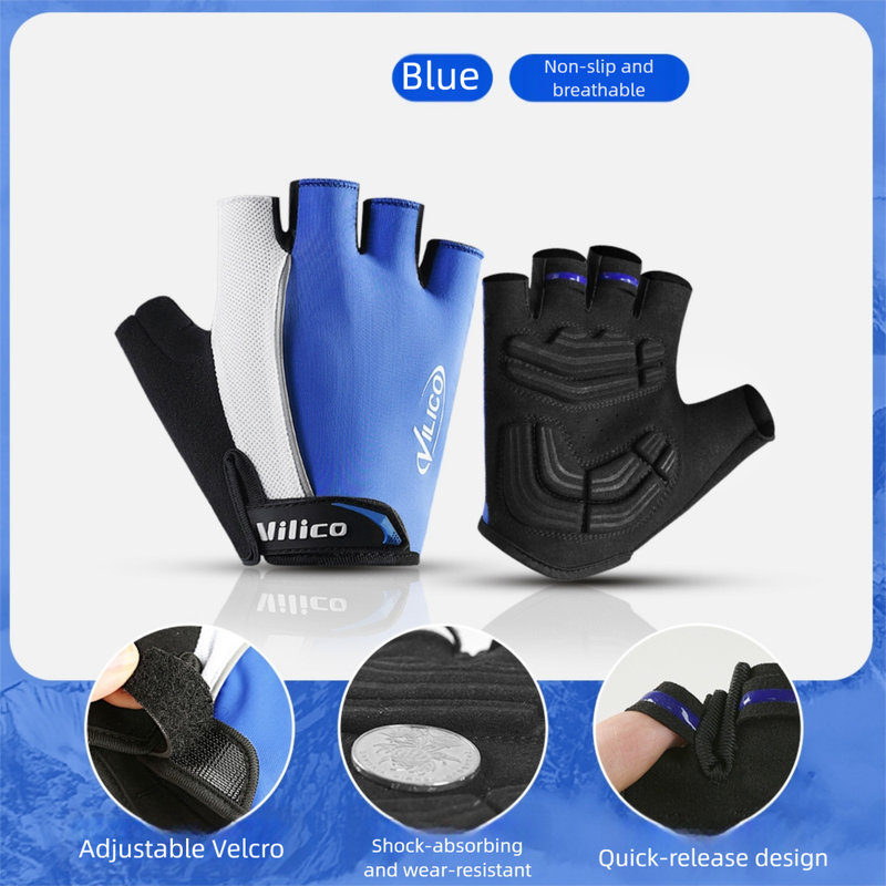 Size M Blue Half-Finger Cycling Gloves