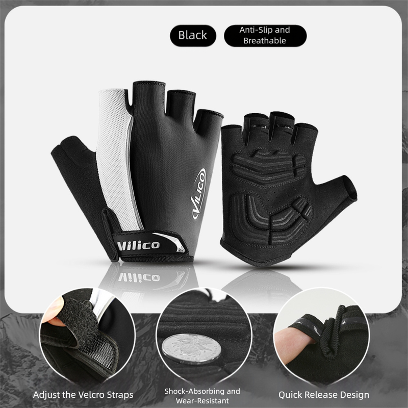 Size M Black Half-Finger Cycling Gloves