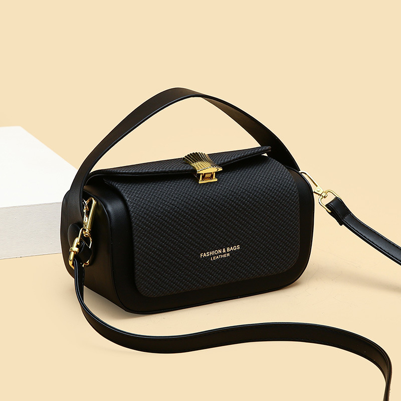 Black Top Handle Crossbody Bag PU Leather