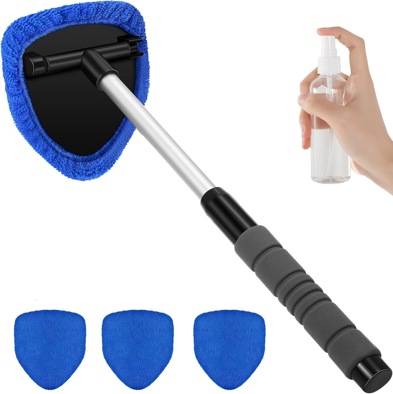 Blue Car Windshield Cleaner Tool with 4 Microfiber Pads
