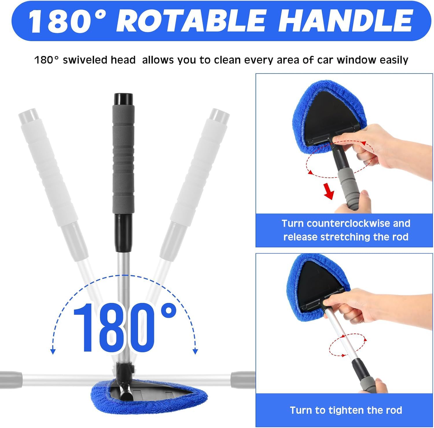 Blue Car Windshield Cleaner Tool with 4 Microfiber Pads - Image 2