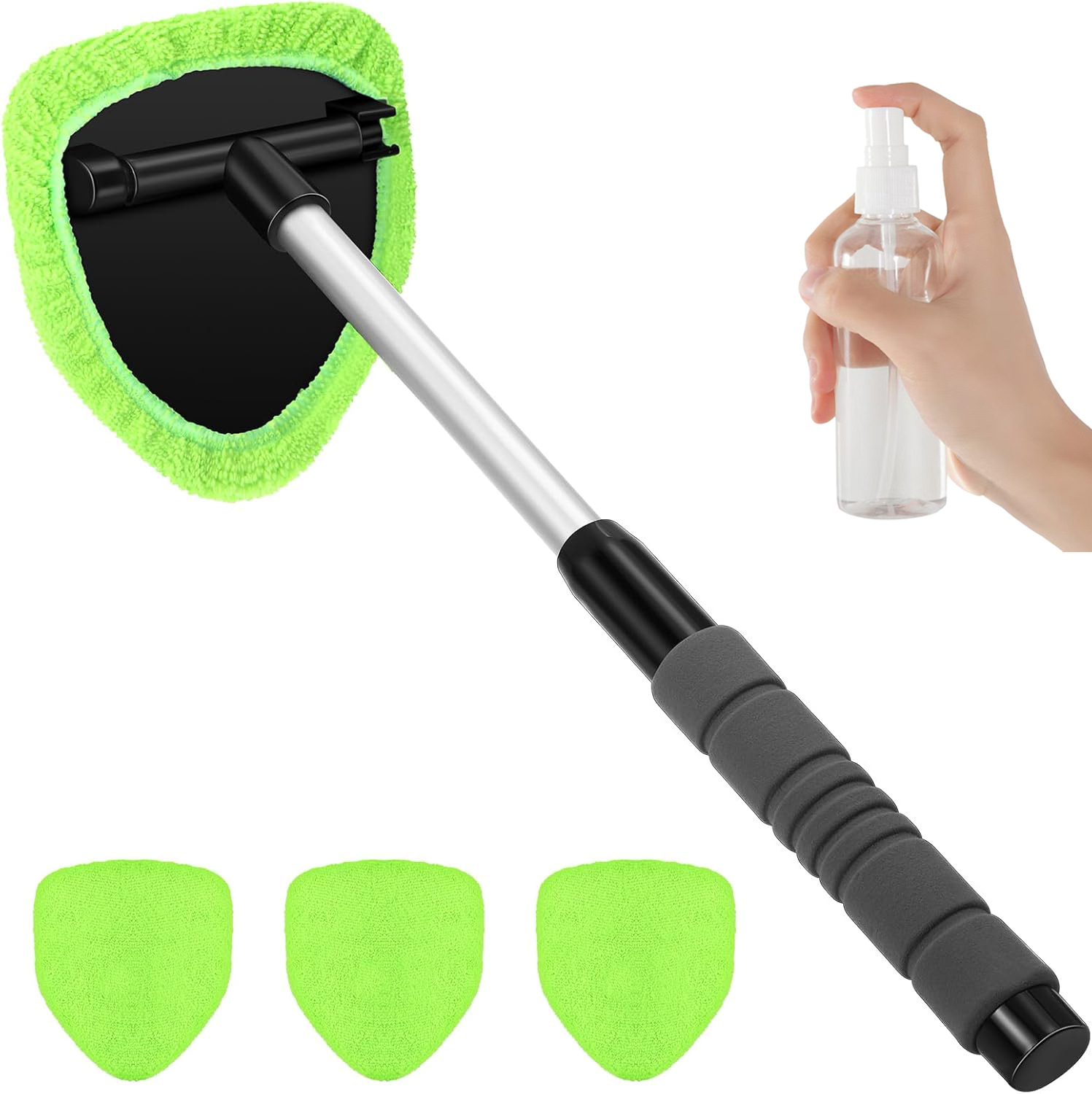 Green Car Windshield Cleaner Tool with 4 Microfiber Pads