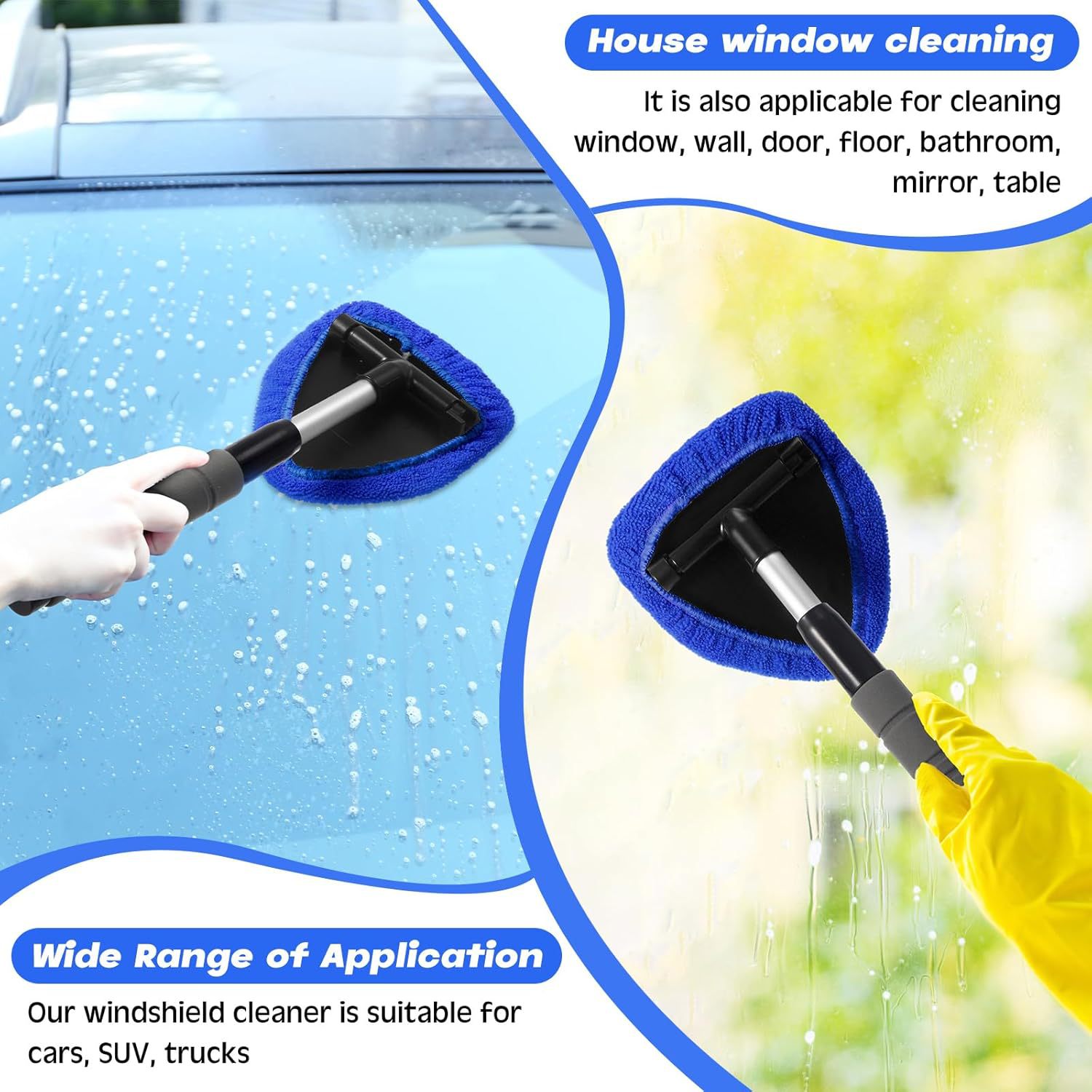 Green Car Windshield Cleaner Tool with 4 Microfiber Pads - Image 5