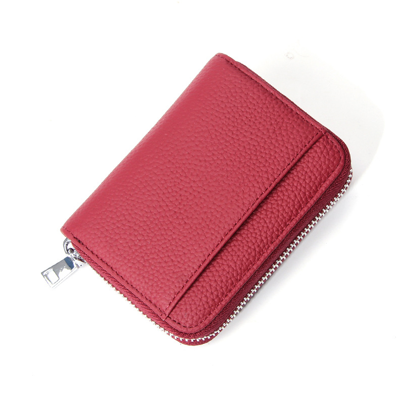 Genuine Leather RFID Accordion Card Holder Red