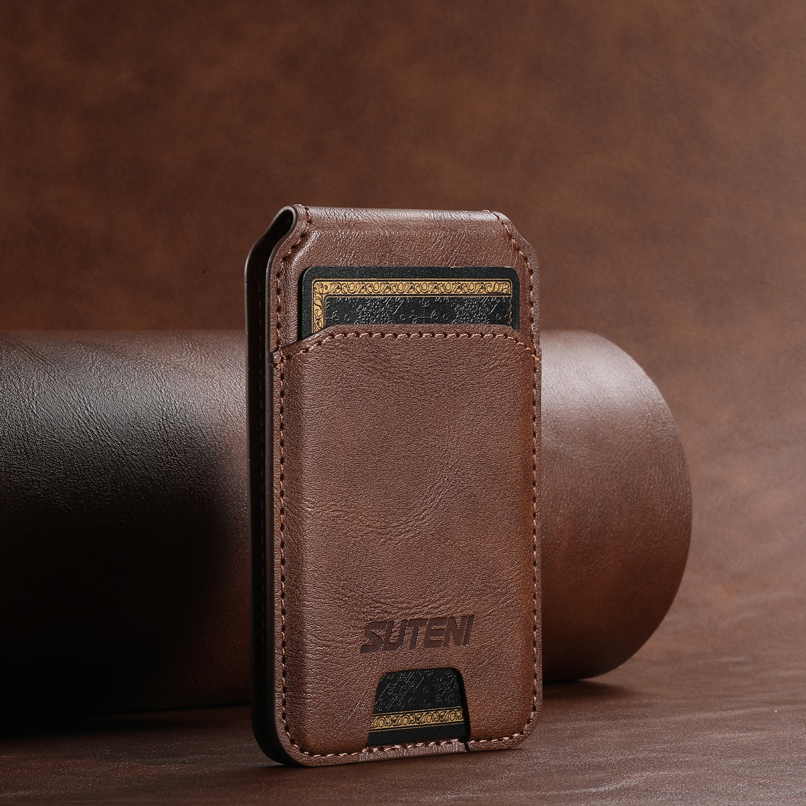 Brown Magnetic Wallet MagSafe Kickstand
