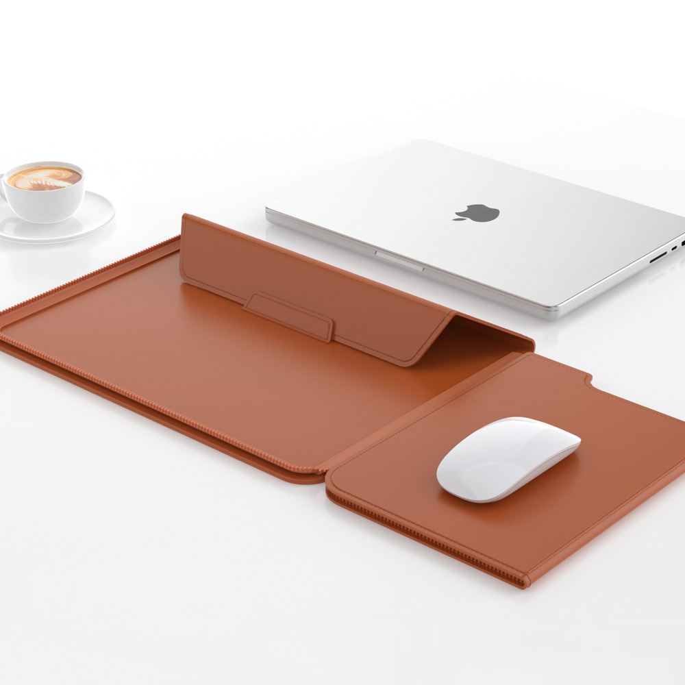 3-in-1 Detachable PU Leather Laptop Sleeve Brown 13-14 Inch