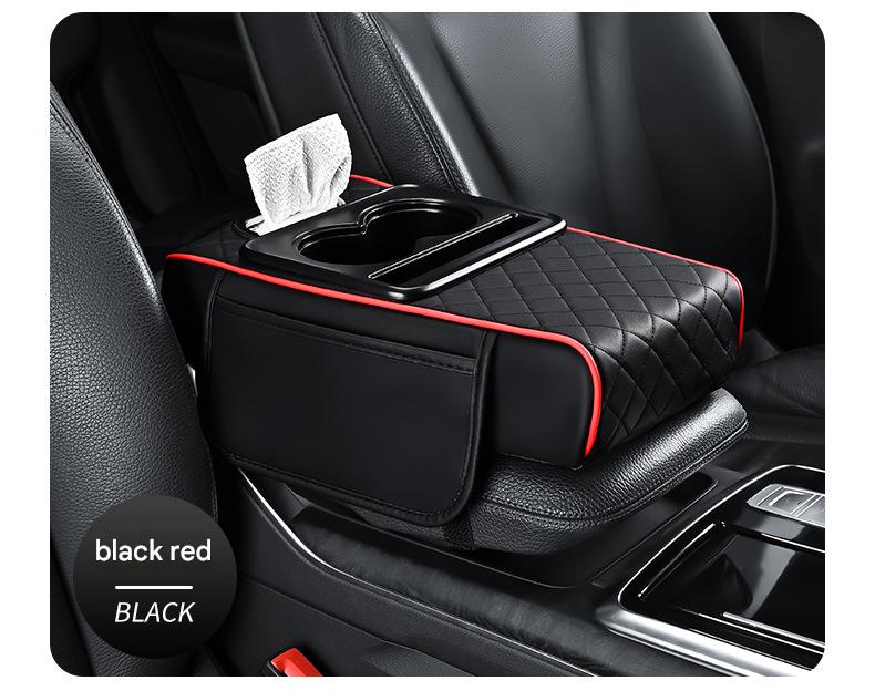 Premium Car Armrest Organizer and Comfort Pad Black Red