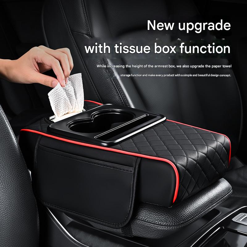 Premium Car Armrest Organizer and Comfort Pad Red - Image 4