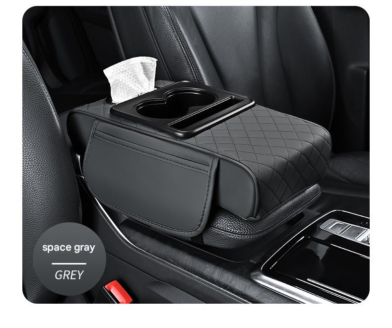 Premium Car Armrest Organizer and Comfort Pad Grey