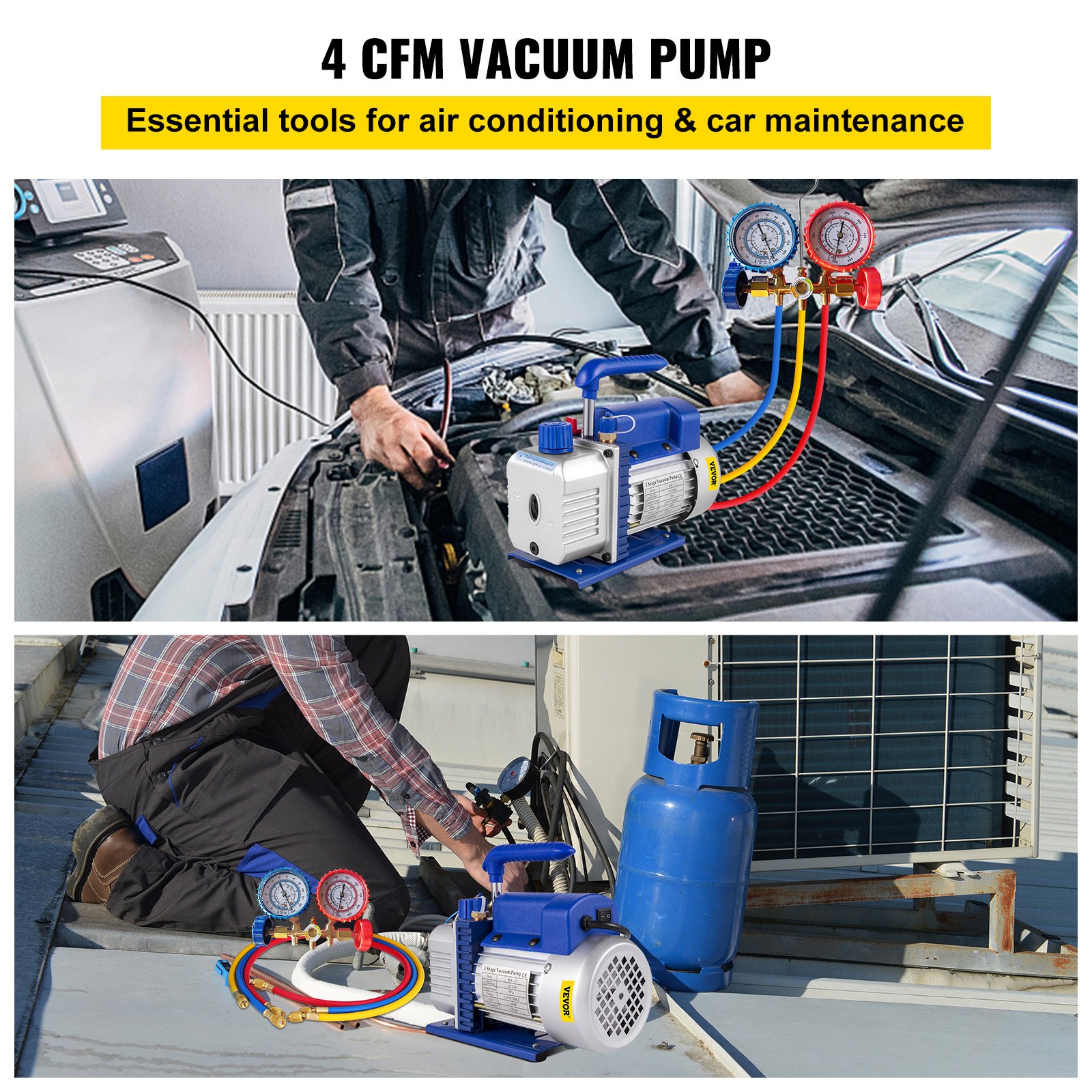 Rotary Vane Vacuum Pump 4CFM 1/4HP with Manifold Gauge - Image 2