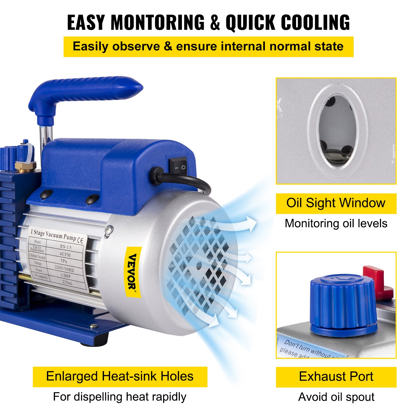 Rotary Vane Vacuum Pump 4CFM 1/4HP with Manifold Gauge - Image 6
