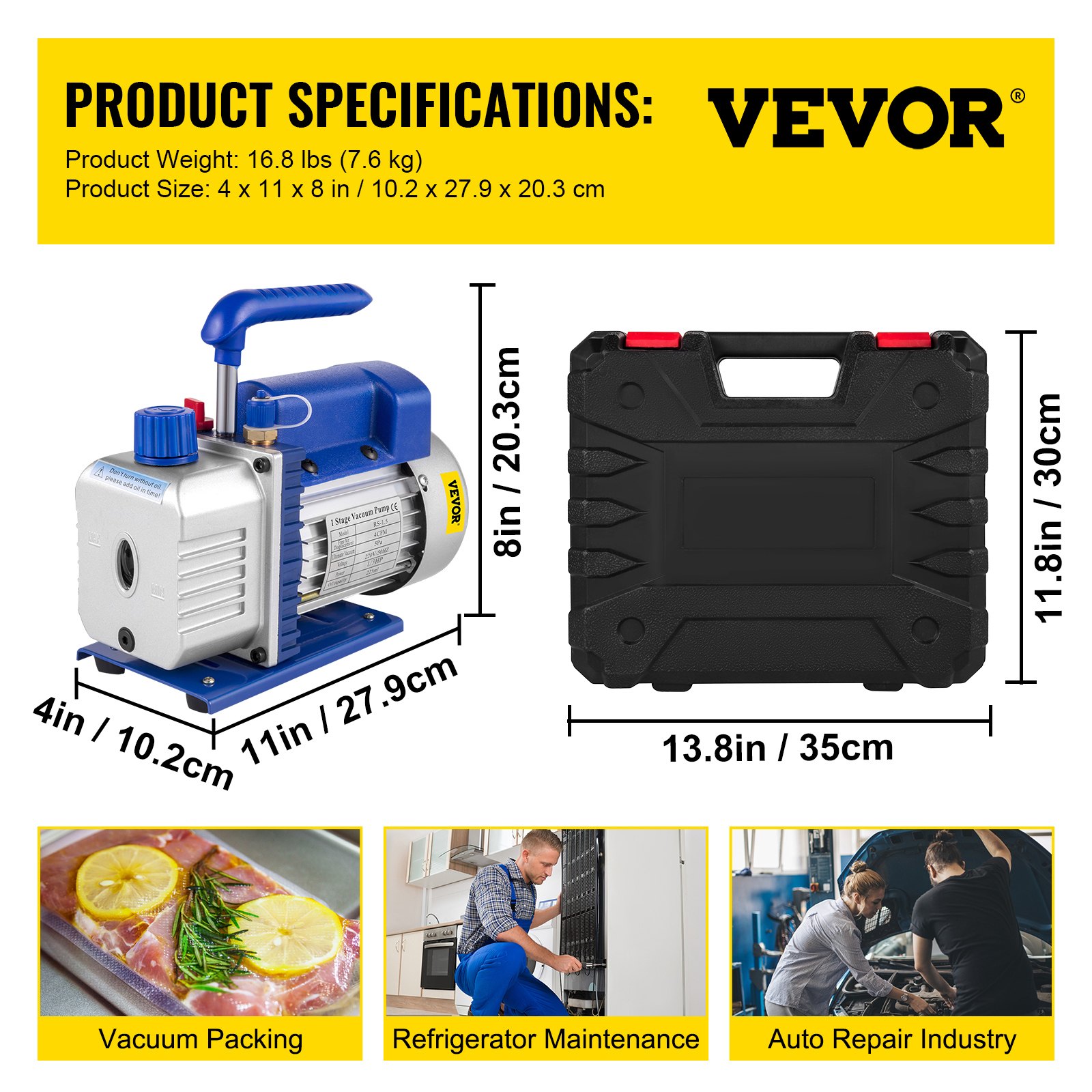 Rotary Vane Vacuum Pump 4CFM 1/4HP with Manifold Gauge - Image 7