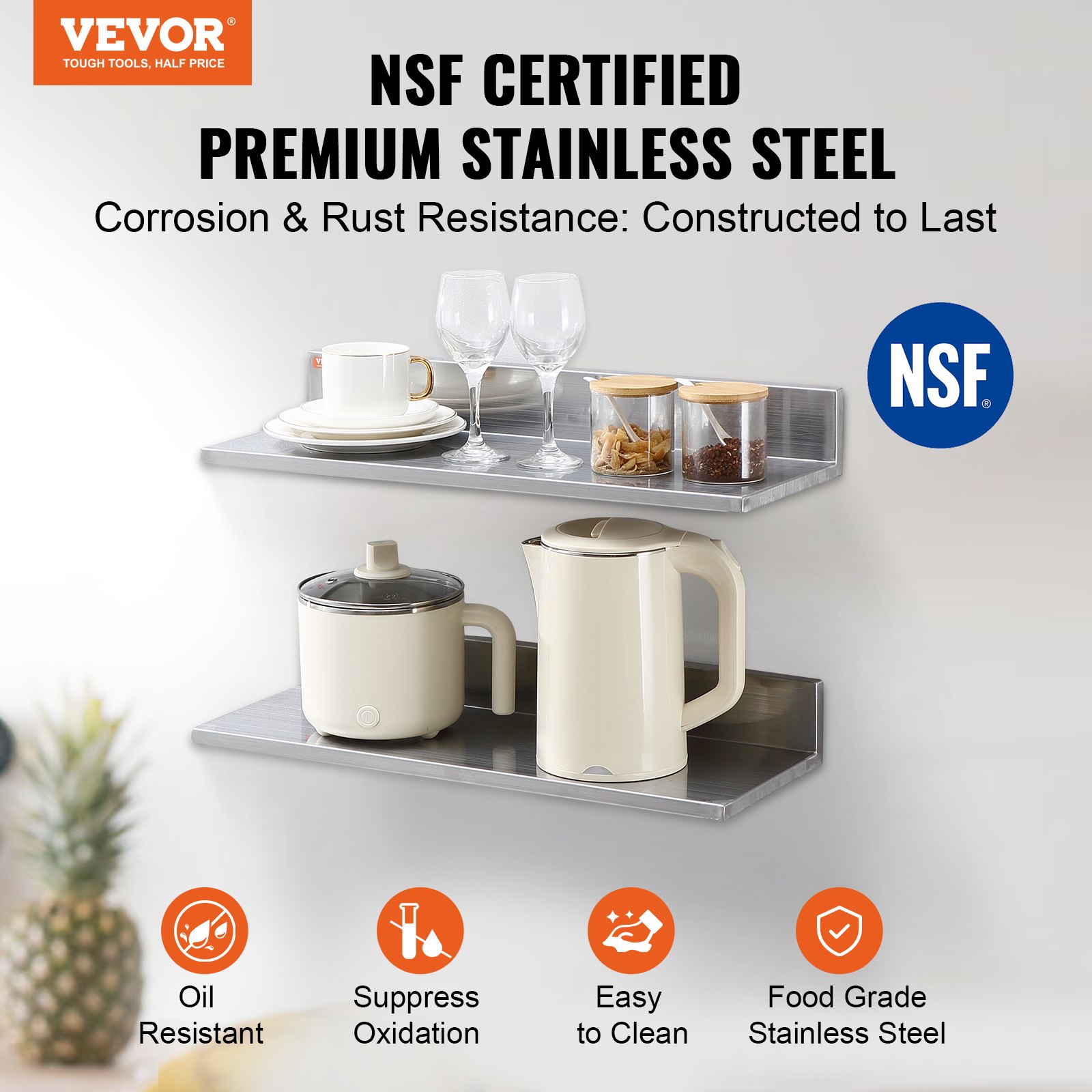 8.6 x 24 Inch Stainless Steel Shelf Wall Mounted 2 Packs - Image 2