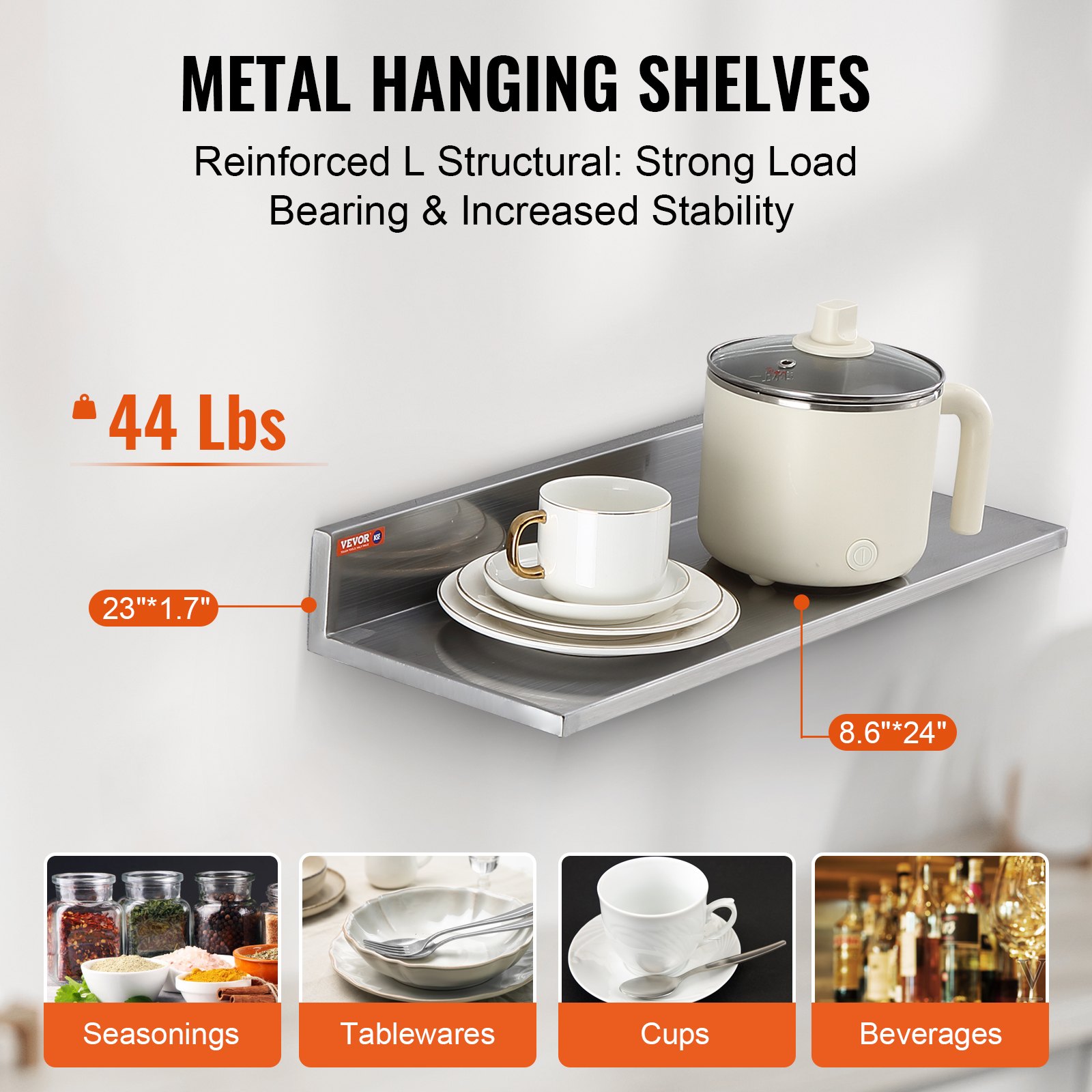 8.6 x 24 Inch Stainless Steel Shelf Wall Mounted 2 Packs - Image 3
