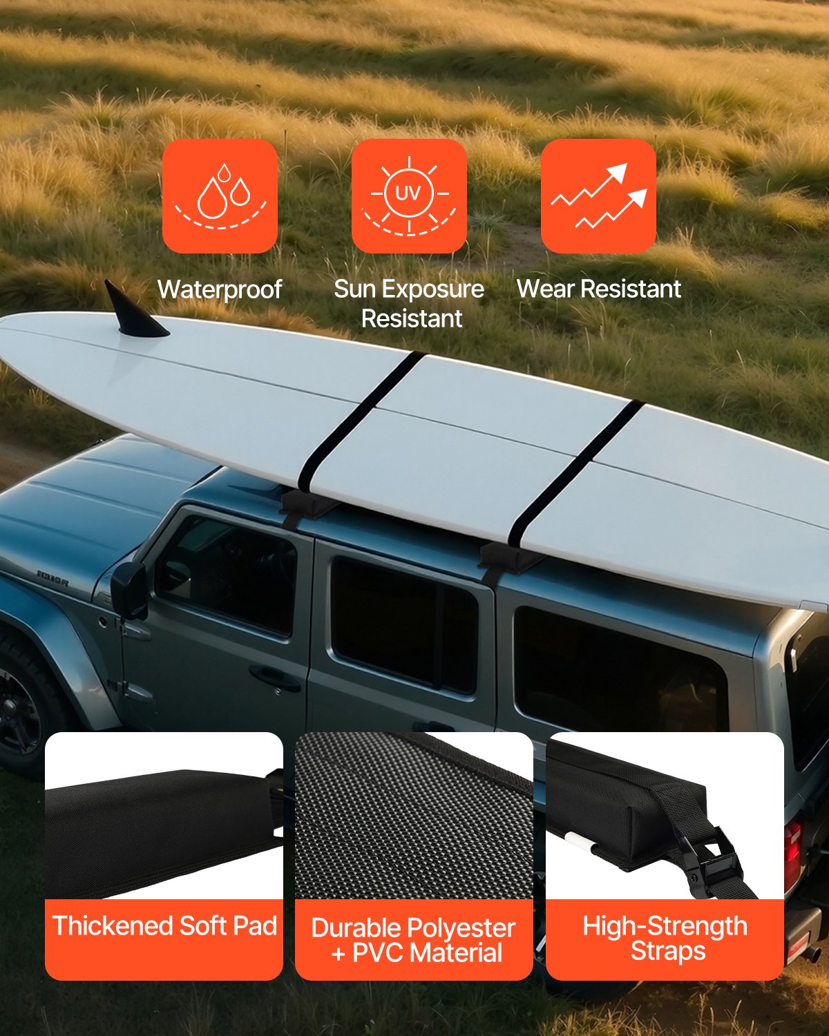 Soft Roof Rack Pads 15.5in 176lbs Kayak Canoe - Image 6