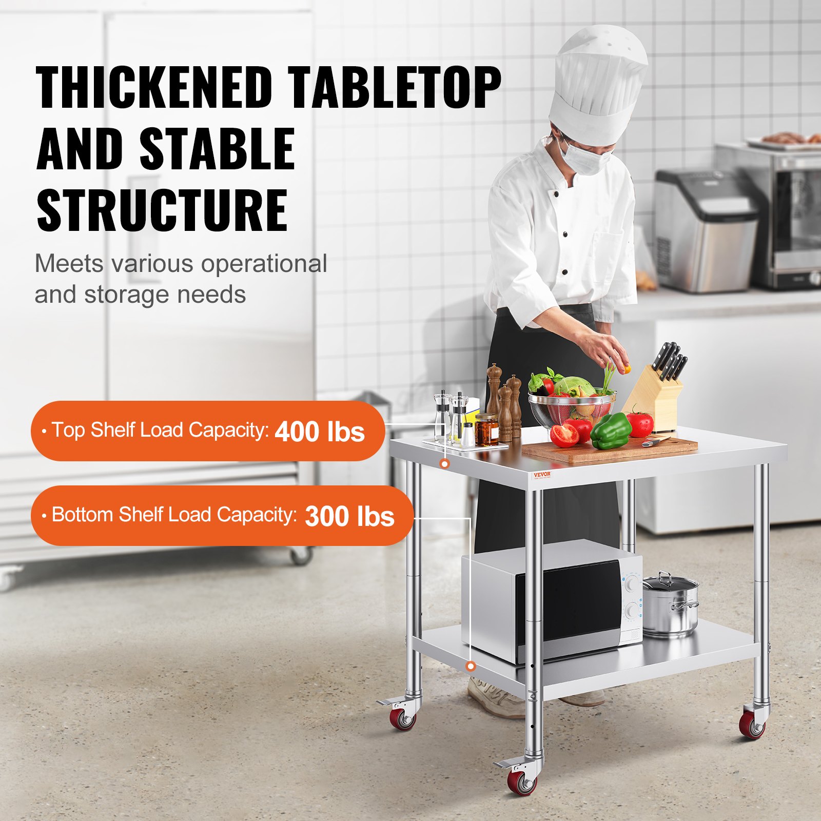 Stainless Steel Work Table 30x36x34 Inch with Wheels - Image 3