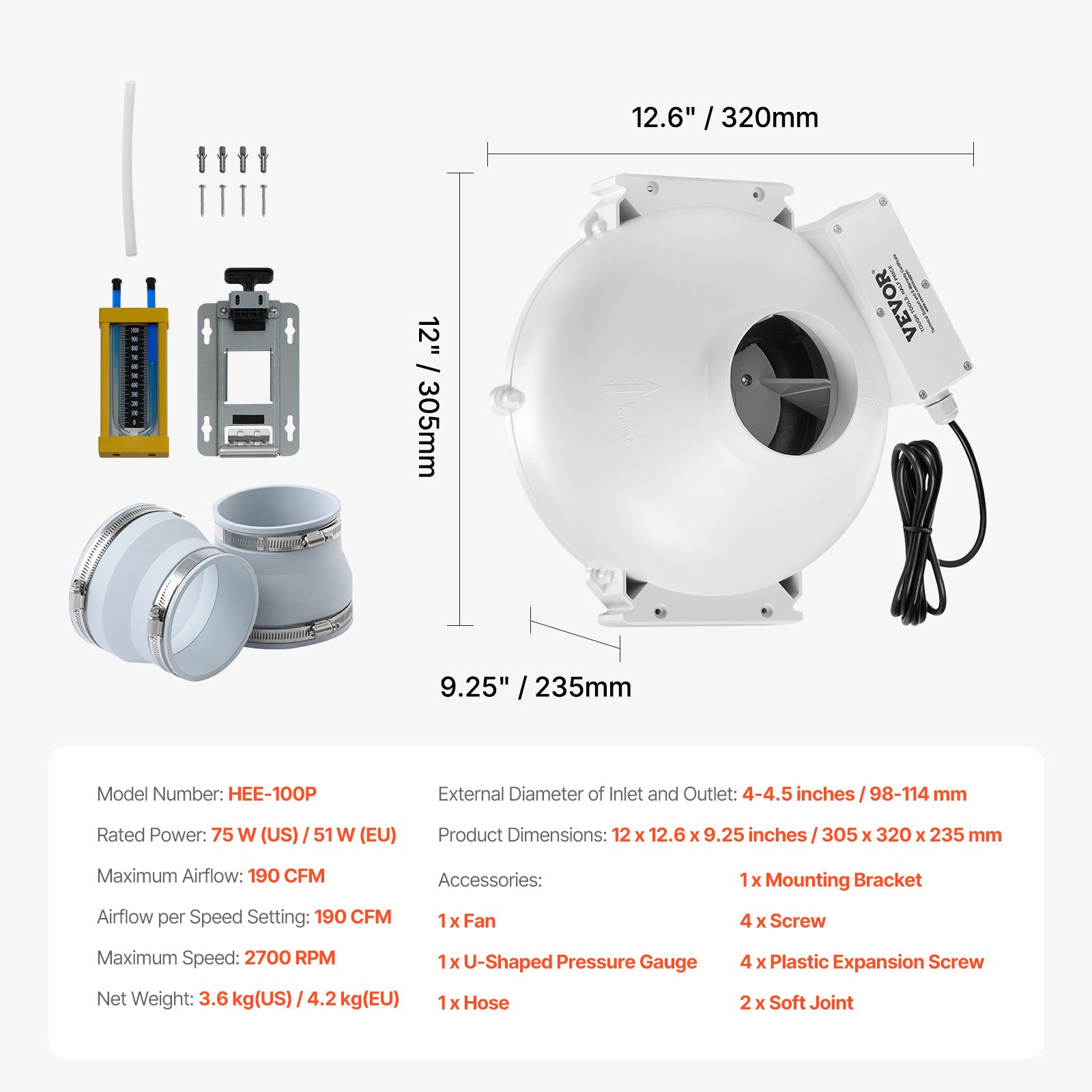 4 to 4.5 Inch Radon Mitigation Fan Kit 190 CFM - Image 7