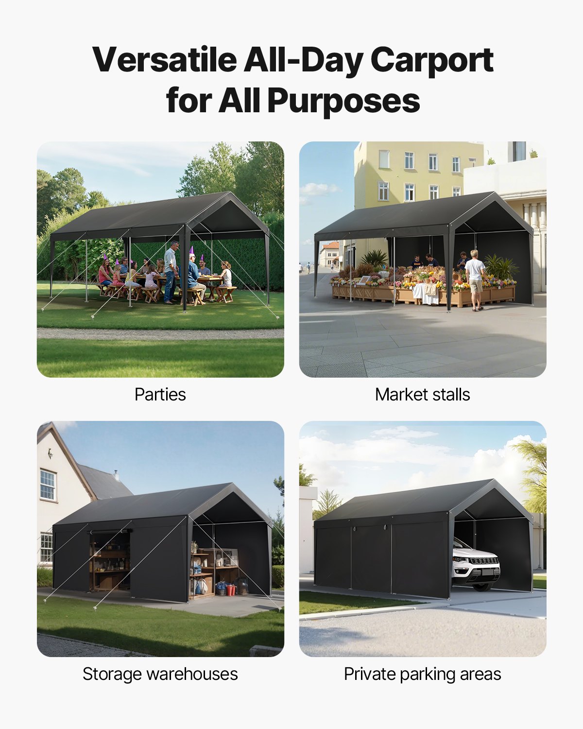 Carport Car Canopy 10x20FT Heavy Duty Sidewalls White Basic - Image 3