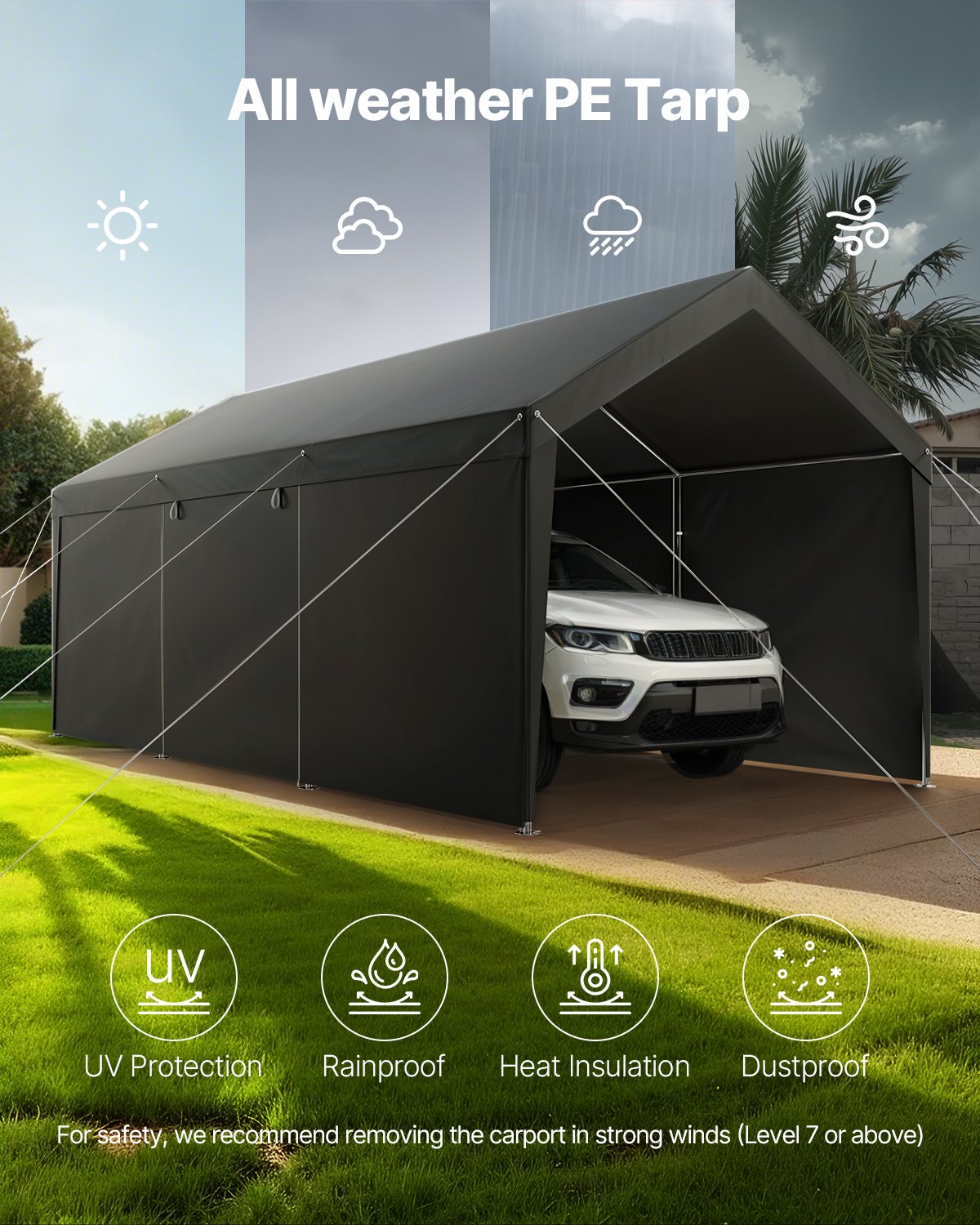 Carport Car Canopy 10x20FT Heavy Duty Sidewalls White Basic - Image 6