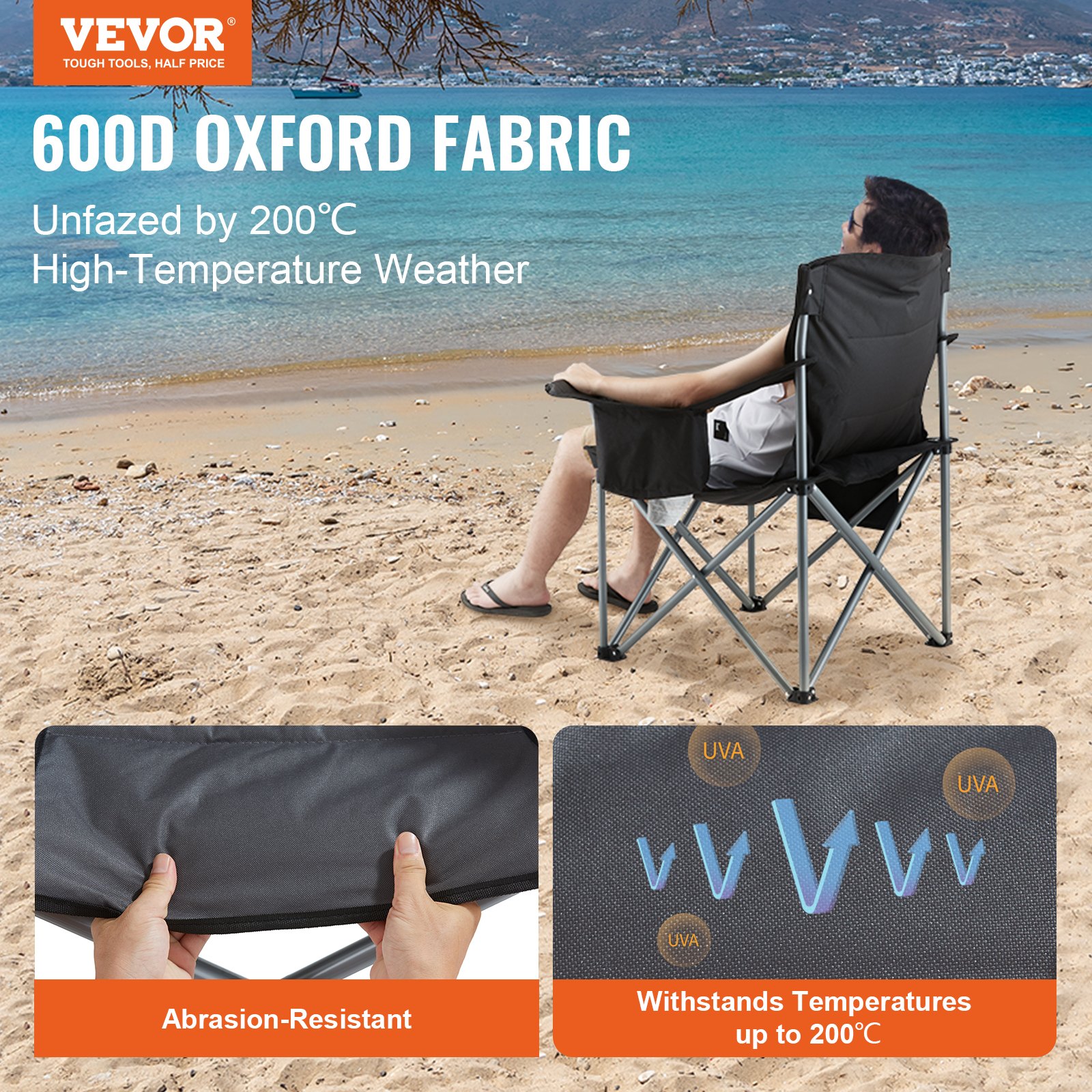 Camping Folding Chair Heavy Duty Black - Image 2