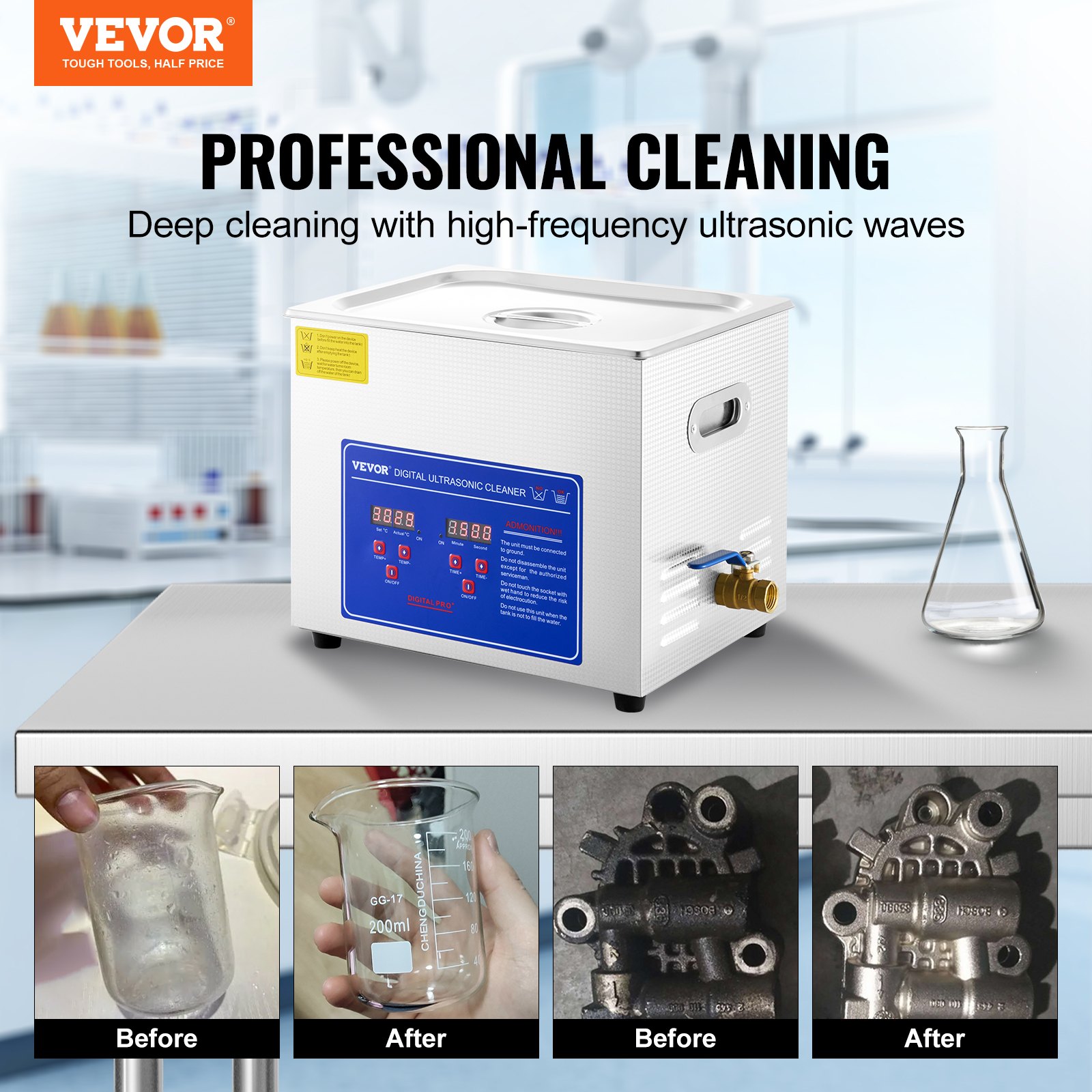 Ultrasonic Cleaner 10L Jewelry Cleaning Digital Timer Silver - Image 2