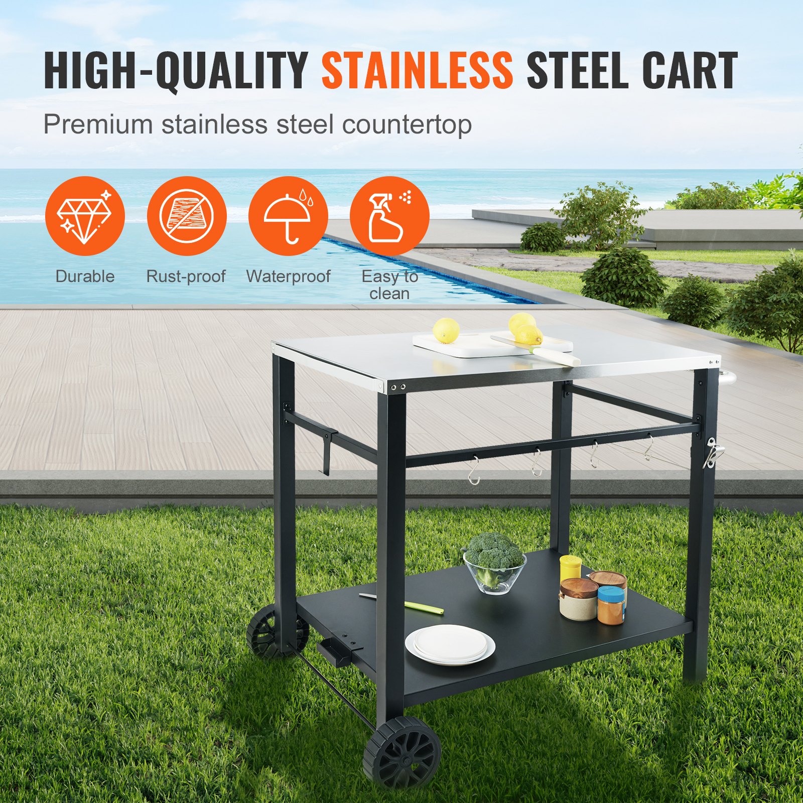 Outdoor Grill Dining Cart 85x55cm Stainless Steel - Image 3
