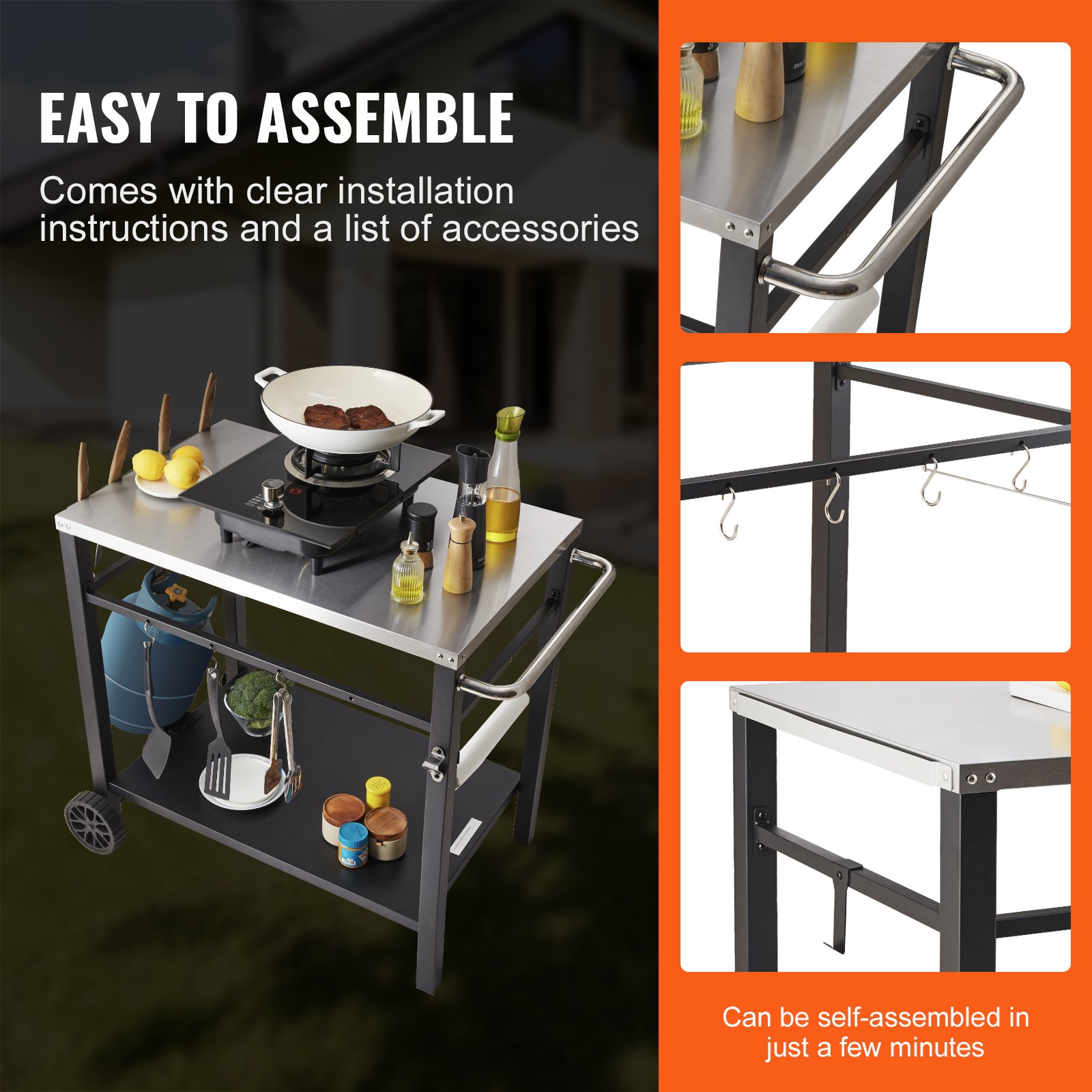 Outdoor Grill Dining Cart 85x55cm Stainless Steel - Image 6