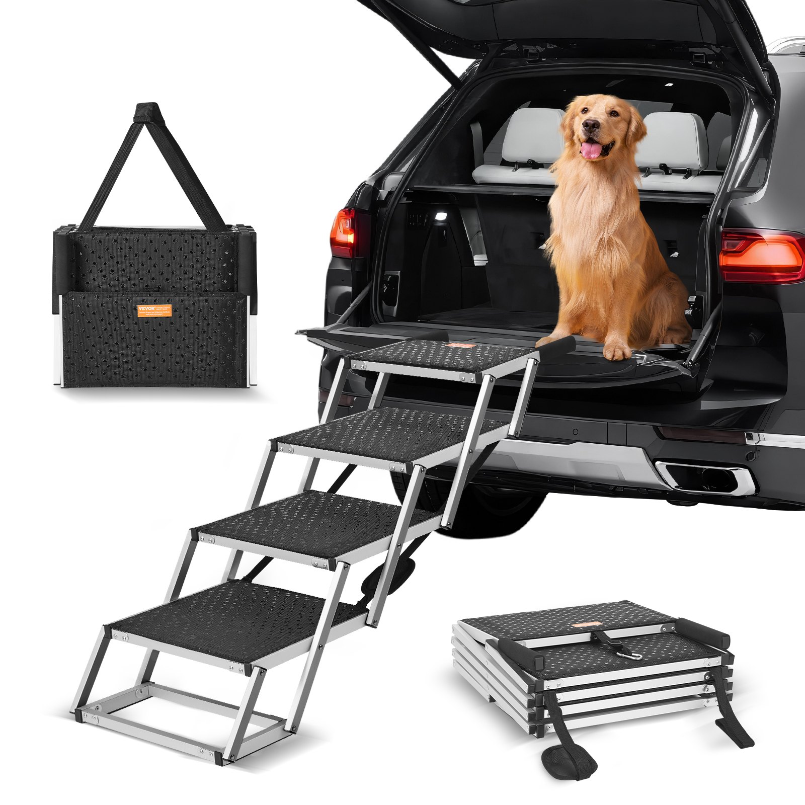 Dog Stair for Cars 4-Step Folding Aluminum 150 lbs