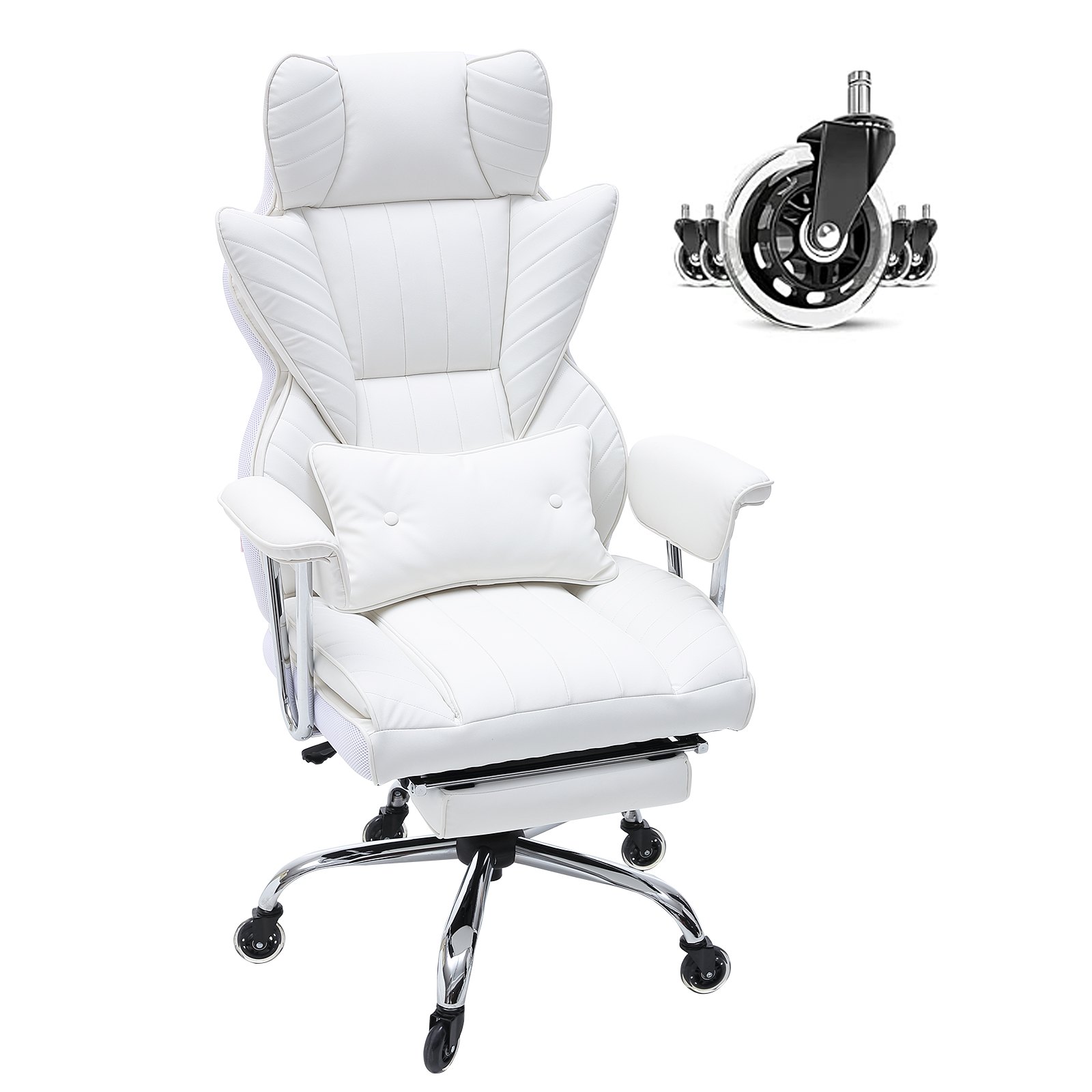Reclining Office Chair with Footrest White PU Leather - Image 11