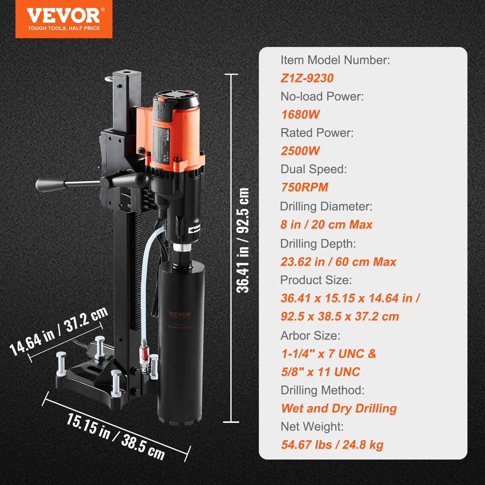 Diamond Core Drilling Machine 8in Wet Dry 2500W - Image 7