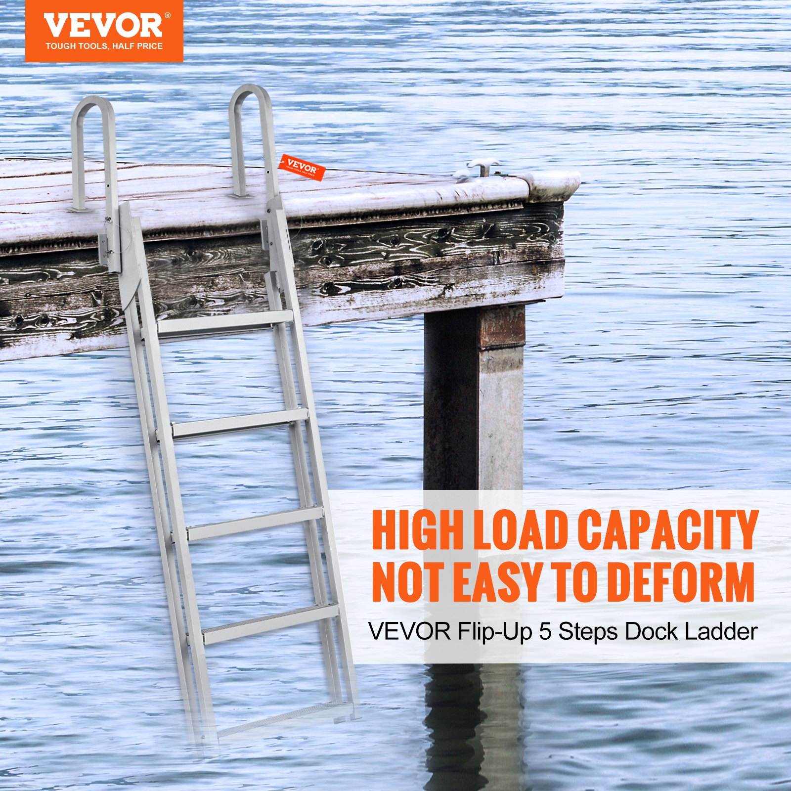 Dock Ladder Flip-Up 5 Steps 350lbs Aluminum - Image 2