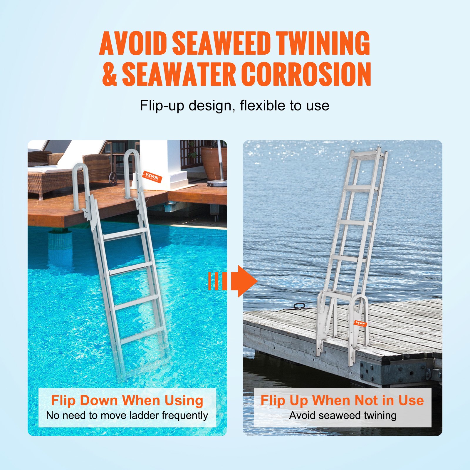 Dock Ladder Flip-Up 5 Steps 350lbs Aluminum - Image 3