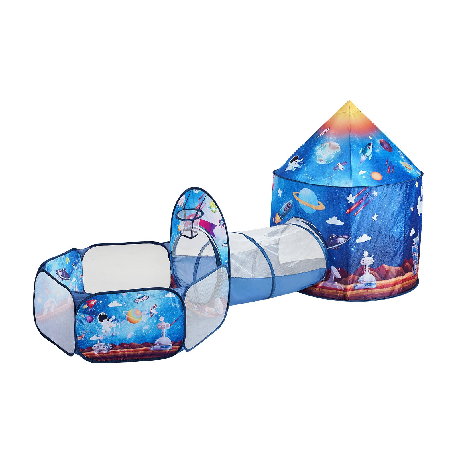 3 in 1 Kids Play Tent Rocket Blue