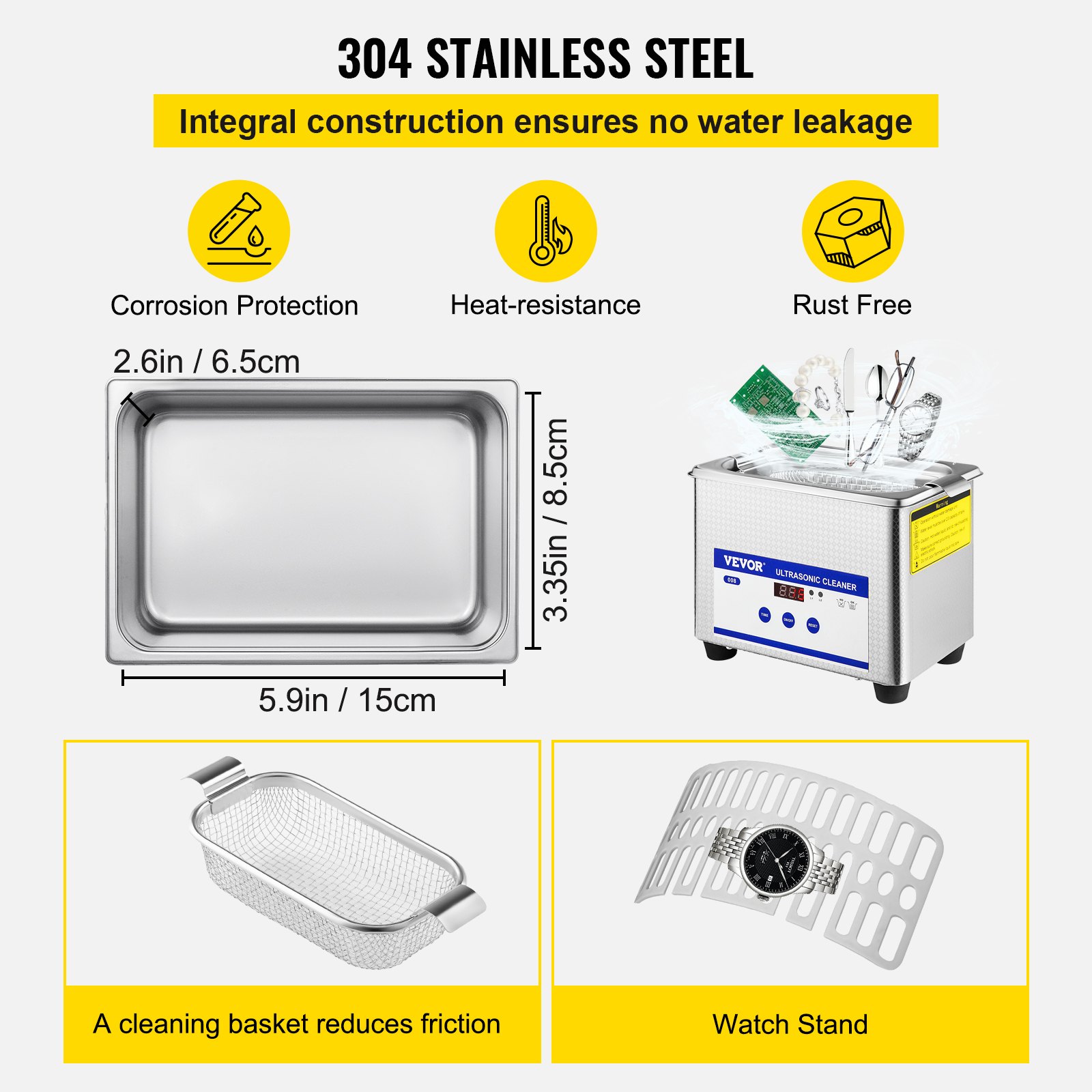 0.8L Professional Ultrasonic Cleaner 304 Stainless Steel - Image 5
