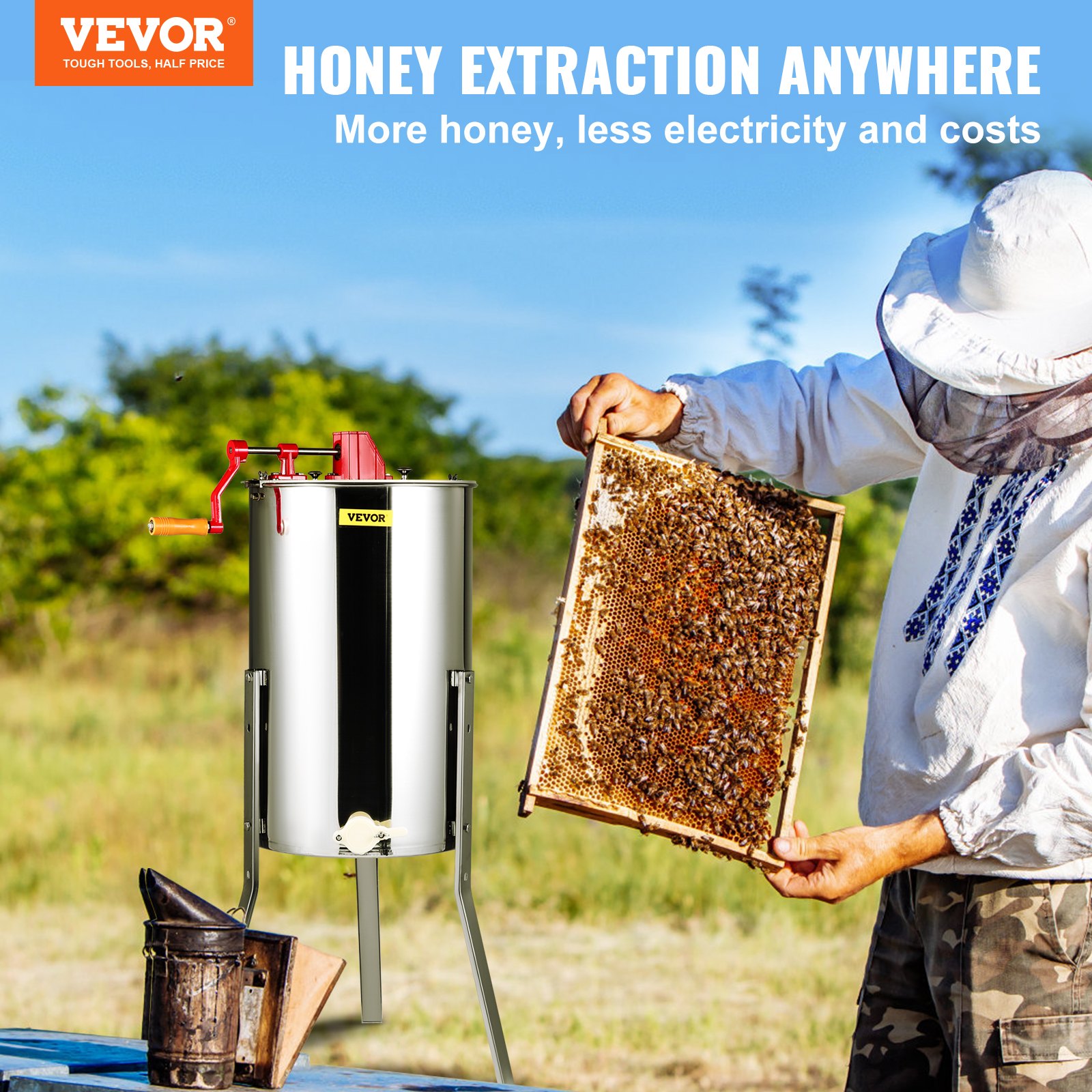 Manual Honey Extractor 2/4 Frames Stainless Steel - Image 2