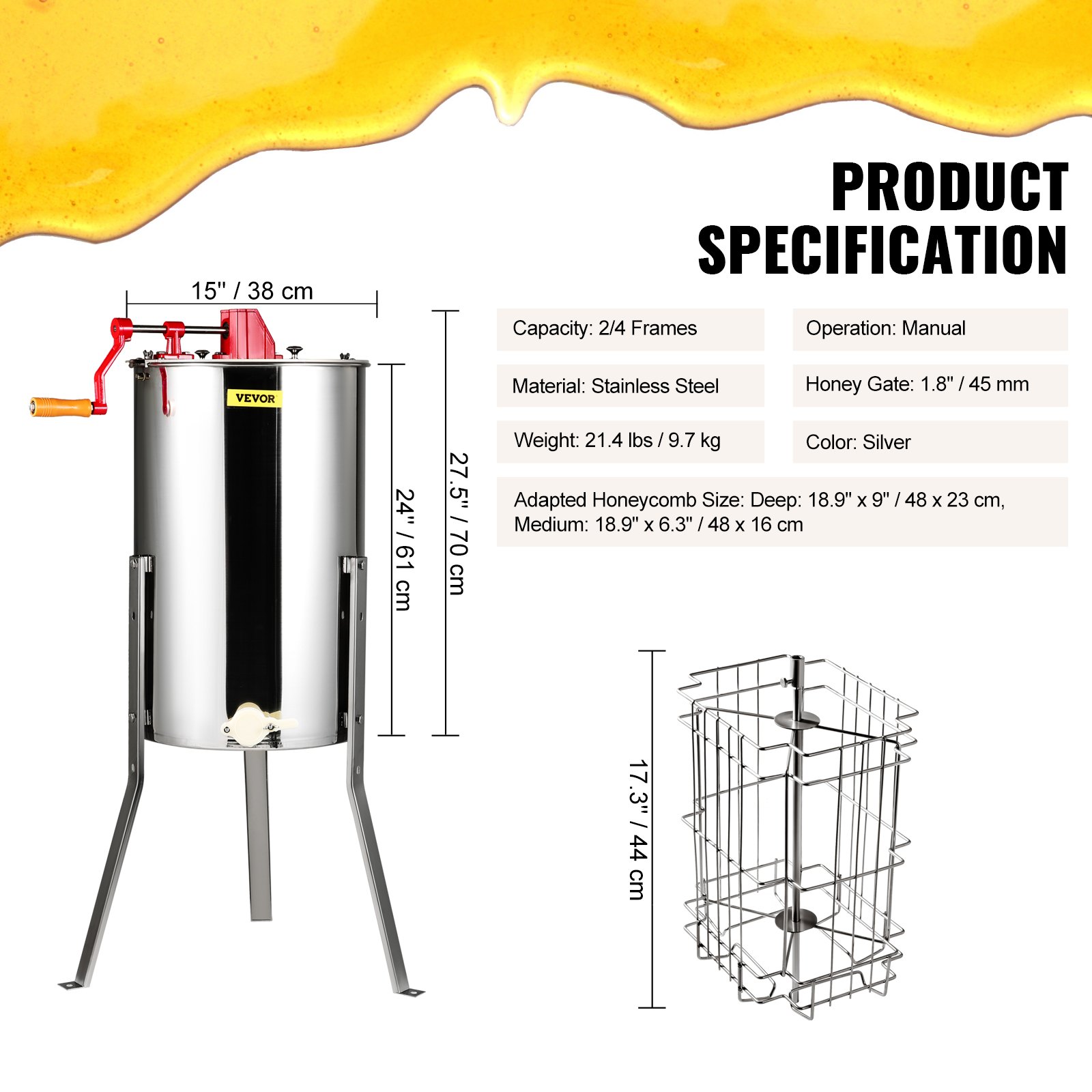 Manual Honey Extractor 2/4 Frames Stainless Steel - Image 7